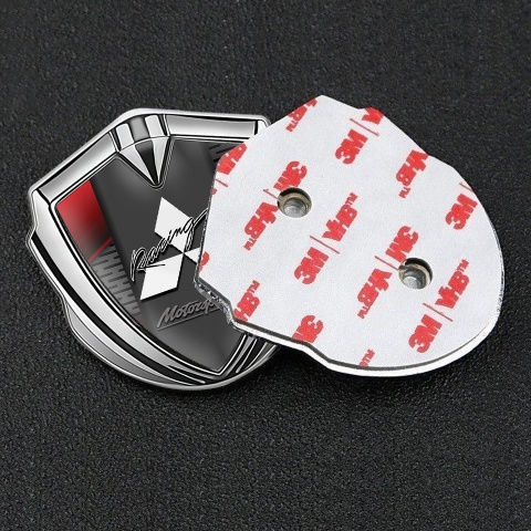 Mitsubishi Metal 3D Domed Emblem Silver Dark Grate Red Element Motif