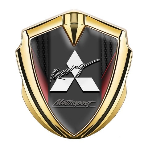Mitsubishi Bodyside Badge Self Adhesive Gold Red Frame Racing Logo