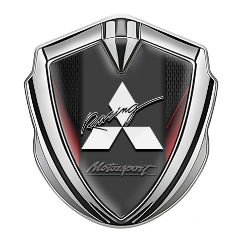 Mitsubishi Bodyside Badge Self Adhesive Silver Red Frame Racing Logo