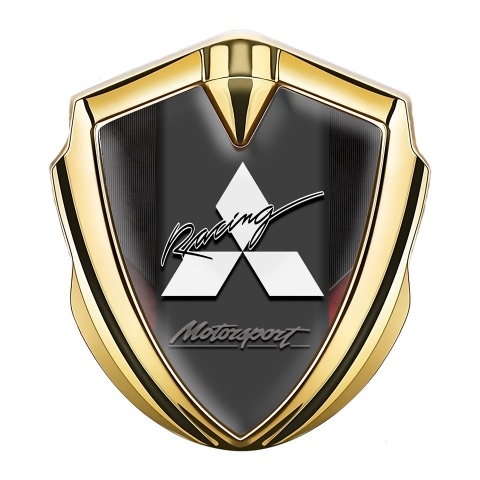 Mitsubishi Emblem Badge Self Adhesive Gold Dark Panel Red Fragments