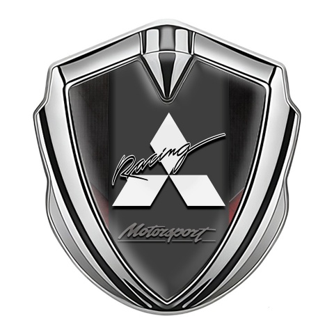 Mitsubishi Emblem Badge Self Adhesive Silver Dark Panel Red Fragments