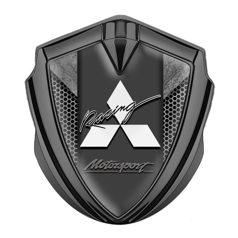 Mitsubishi Emblem Fender Badge Graphite Grey Hex Stone Panel Design