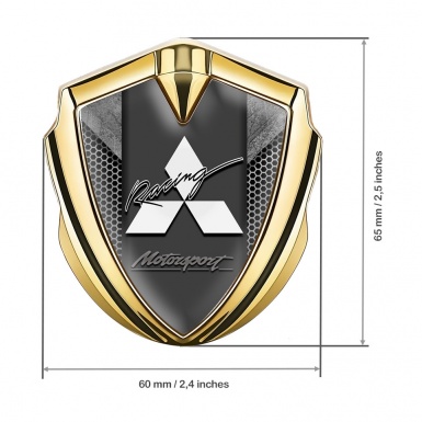 Mitsubishi Emblem Fender Badge Gold Grey Hex Stone Panel Design