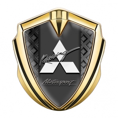 Mitsubishi Emblem Trunk Badge Gold Waffle Effect Racing Edition