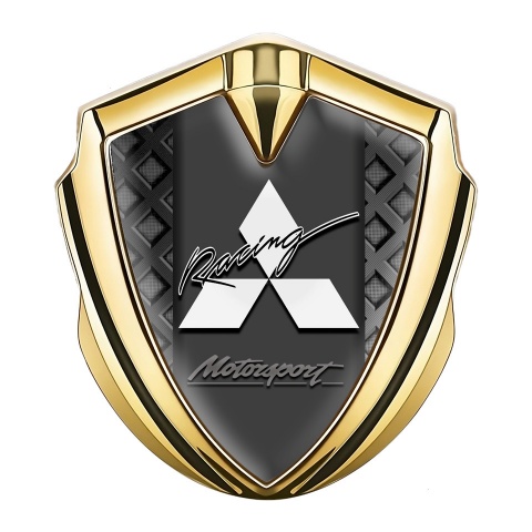 Mitsubishi Emblem Trunk Badge Gold Waffle Effect Racing Edition