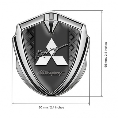 Mitsubishi Emblem Trunk Badge Silver Waffle Effect Racing Edition