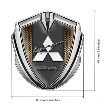 Mitsubishi Bodyside Emblem Badge Silver Yellow Grate Motorsport Logo