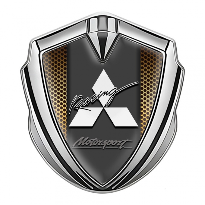 Mitsubishi Bodyside Emblem Badge Silver Yellow Grate Motorsport Logo