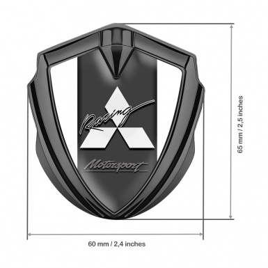 Mitsubishi Metal Emblem Self Adhesive Graphite White Base Racing Logo