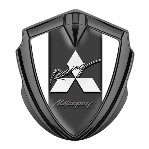 Mitsubishi Metal Emblem Self Adhesive Graphite White Base Racing Logo