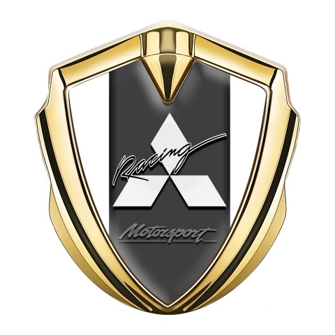Mitsubishi Metal Emblem Self Adhesive Gold White Base Racing Logo