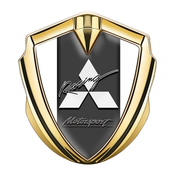 Mitsubishi Metal Emblem Self Adhesive Gold White Base Racing Logo
