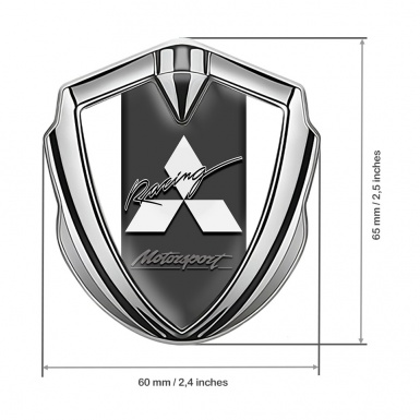 Mitsubishi Metal Emblem Self Adhesive Silver White Base Racing Logo