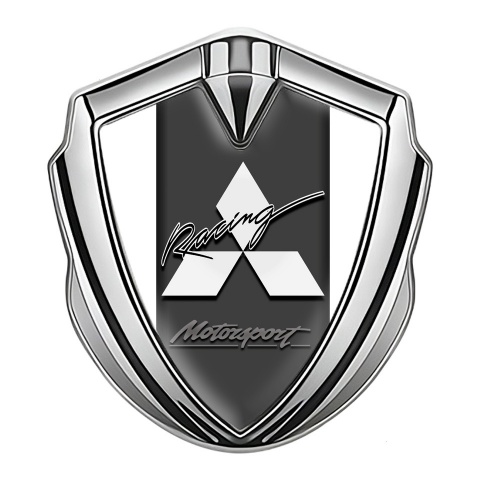 Mitsubishi Metal Emblem Self Adhesive Silver White Base Racing Logo