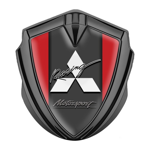Mitsubishi Metal 3D Domed Emblem Graphite Red Base White Logo Design