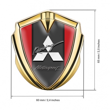 Mitsubishi Metal 3D Domed Emblem Gold Red Base White Logo Design