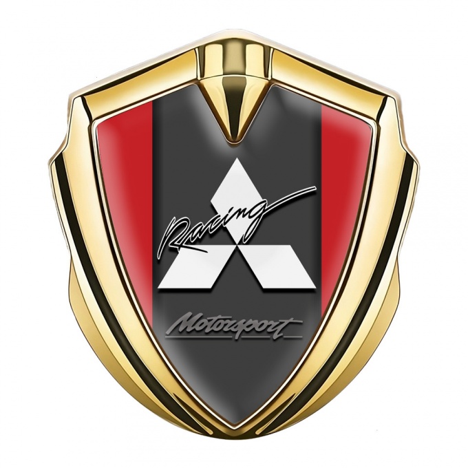 Mitsubishi Metal 3D Domed Emblem Gold Red Base White Logo Design