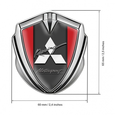 Mitsubishi Metal 3D Domed Emblem Silver Red Base White Logo Design