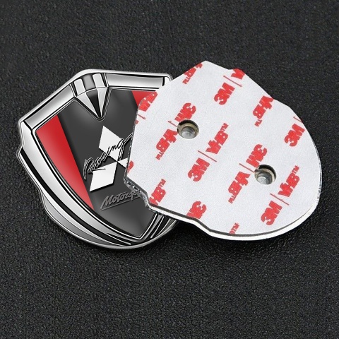 Mitsubishi Metal 3D Domed Emblem Silver Red Base White Logo Design