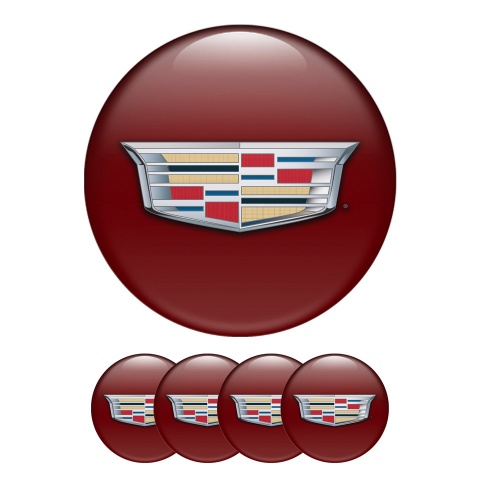 Cadillac Silicone Stickers Wheel Center Cap Dark Red with Multicolour Logo