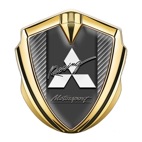 Mitsubishi Emblem Badge Self Adhesive Gold Light Carbon Racing Logo