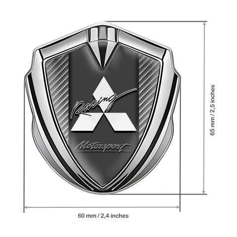 Mitsubishi Emblem Badge Self Adhesive Silver Light Carbon Racing Logo