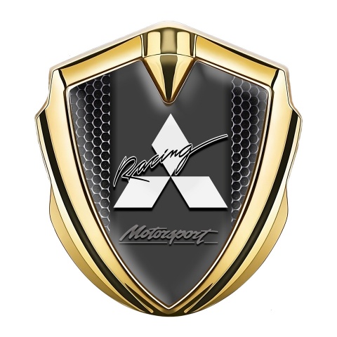 Mitsubishi Emblem Fender Badge Gold Black Grate Motorsport Racing