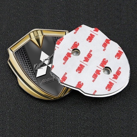 Mitsubishi Emblem Fender Badge Gold Black Grate Motorsport Racing