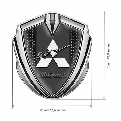 Mitsubishi Emblem Fender Badge Silver Black Grate Motorsport Racing