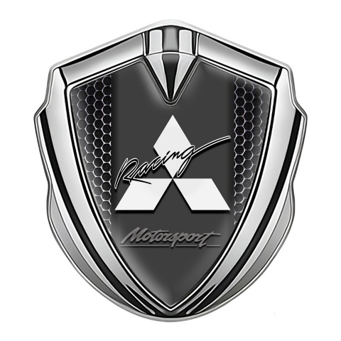 Mitsubishi Emblem Fender Badge Silver Black Grate Motorsport Racing