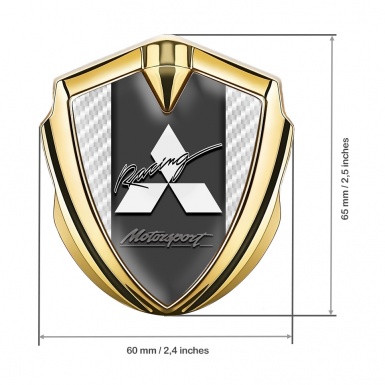 Mitsubishi Trunk Emblem Badge Gold White Carbon Motorsport Racing