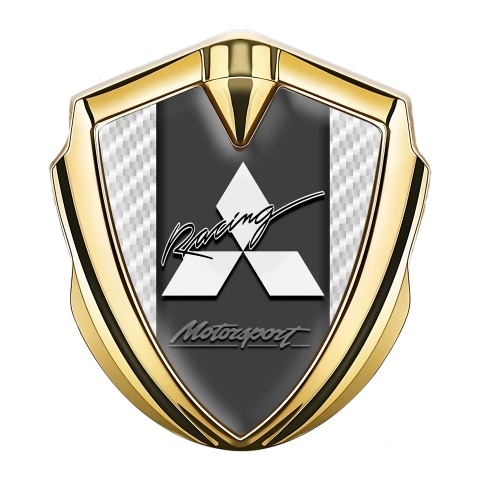 Mitsubishi Trunk Emblem Badge Gold White Carbon Motorsport Racing