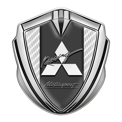 Mitsubishi Trunk Emblem Badge Silver White Carbon Motorsport Racing