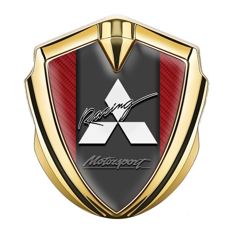 Mitsubishi Emblem Car Badge Gold Red Carbon White Racing Edition