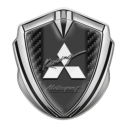 Mitsubishi Bodyside Domed Emblem Silver Black Carbon Racing Motif