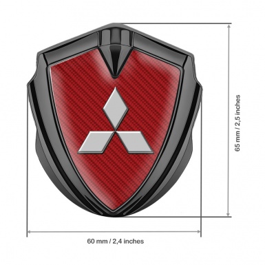 Mitsubishi Metal 3D Domed Emblem Graphite Red Carbon Grey Logo Design