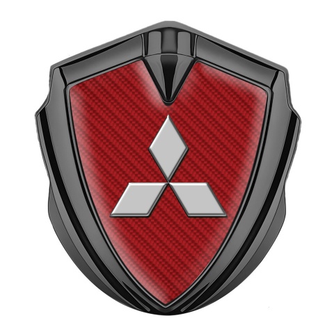 Mitsubishi Metal 3D Domed Emblem Graphite Red Carbon Grey Logo Design