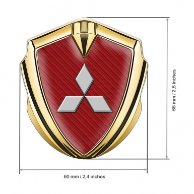 Mitsubishi Metal 3D Domed Emblem Gold Red Carbon Grey Logo Design
