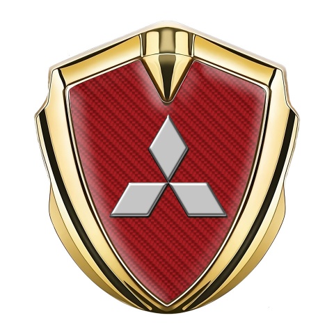 Mitsubishi Metal 3D Domed Emblem Gold Red Carbon Grey Logo Design