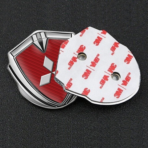 Mitsubishi Metal 3D Domed Emblem Silver Red Carbon Grey Logo Design