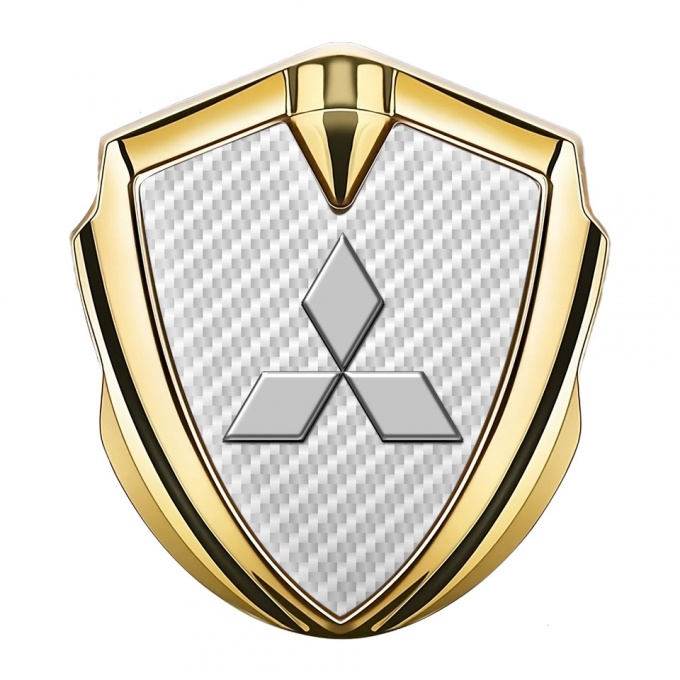 Mitsubishi Emblem Fender Badge Gold White Carbon Classic Design