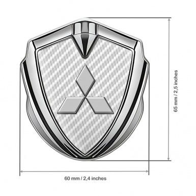 Mitsubishi Emblem Fender Badge Silver White Carbon Classic Design
