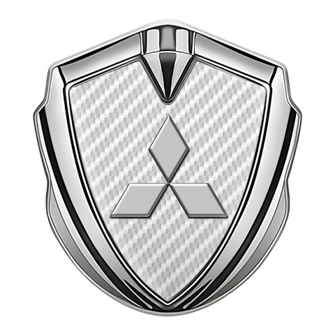Mitsubishi Emblem Fender Badge Silver White Carbon Classic Design