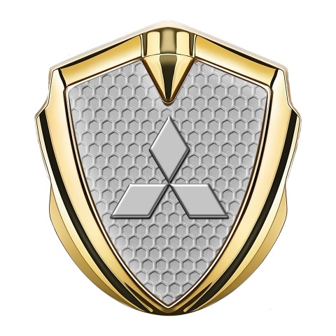 Mitsubishi Fender Emblem Badge Gold Grey Honeycomb Clean Logo