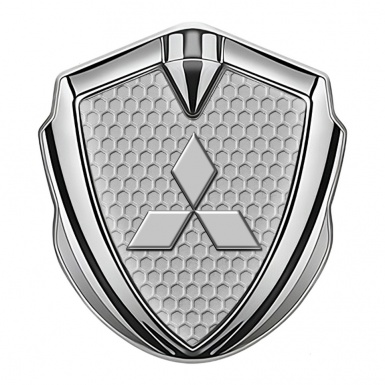 Mitsubishi Fender Emblem Badge Silver Grey Honeycomb Clean Logo