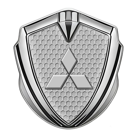 Mitsubishi Fender Emblem Badge Silver Grey Honeycomb Clean Logo