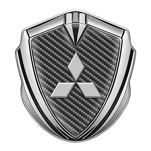 Mitsubishi Emblem Self Adhesive Silver Dark Carbon Grey Classic Design
