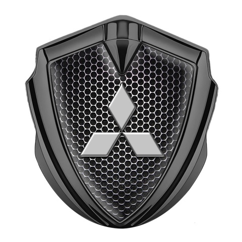 Mitsubishi Trunk Emblem Badge Graphite Steel Mesh Big Classic Logo
