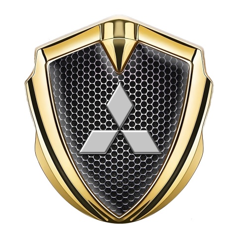 Mitsubishi Trunk Emblem Badge Gold Steel Mesh Big Classic Logo