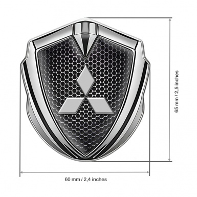 Mitsubishi Trunk Emblem Badge Silver Steel Mesh Big Classic Logo